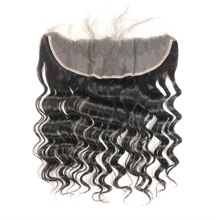 13×4 dentelle pré-plumée frontale lâche vague profonde avec des cheveux de bébé fermeture frontale de cheveux humains vierges brésiliens