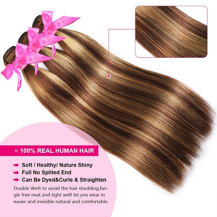 highlight brown straight human hair bundles 3