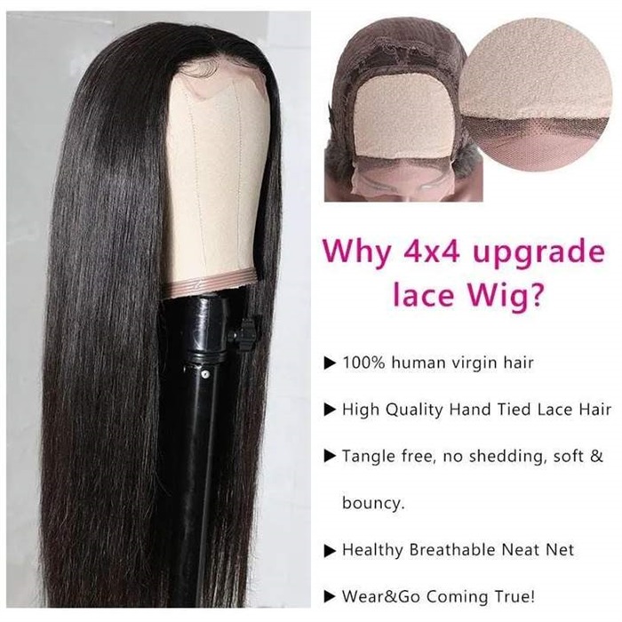 4x4 hd lace closure wigs silky straight human hair wigs with natural hairline 6