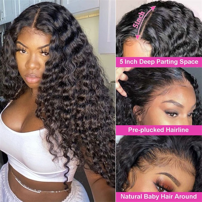 5x5 deep wave lace closure wig pre plucked natural-looking hairline 5