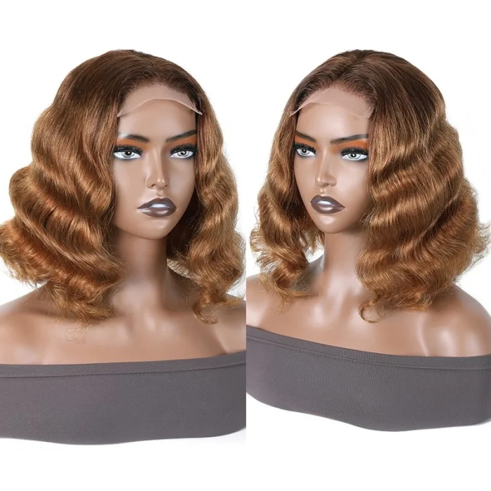 5x5 hd lace highlight ombre honey blonde lace closure bob wigs with dark roots 2