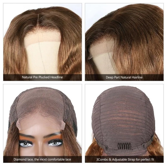 5x5 hd lace highlight ombre honey blonde lace closure bob wigs with dark roots 4