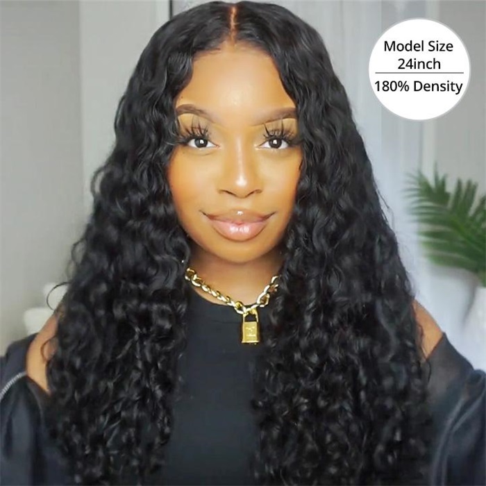 Abordable HD Lace Water Wave Lace Front Perruques de Cheveux Humains 100% Cheveux Humains