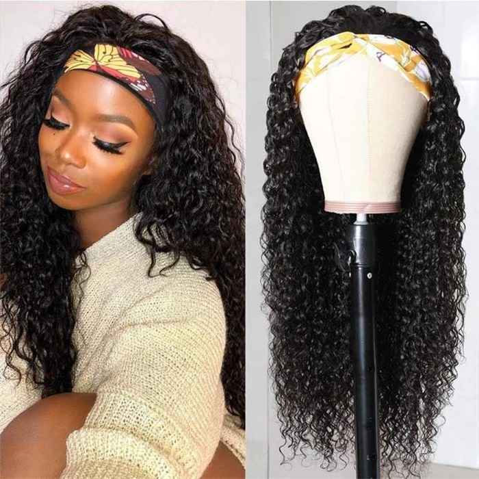 affordable headband curly pre plucked human hair wigs 3