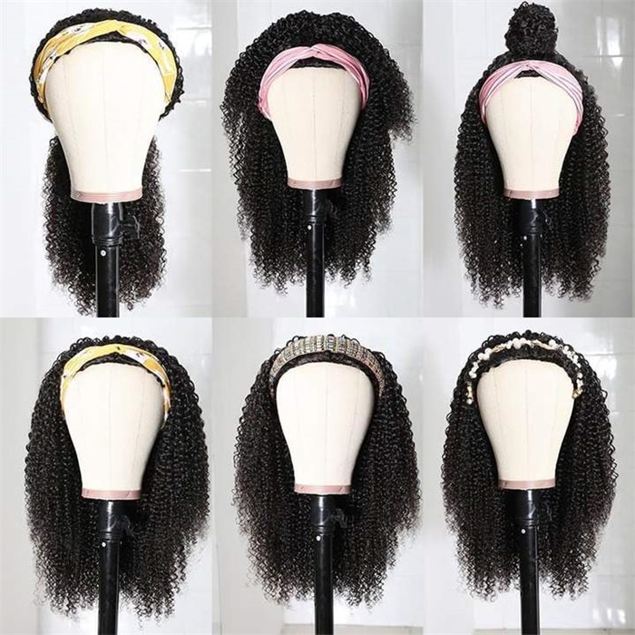 affordable headband kinky curly pre plucked human hair wigs 3