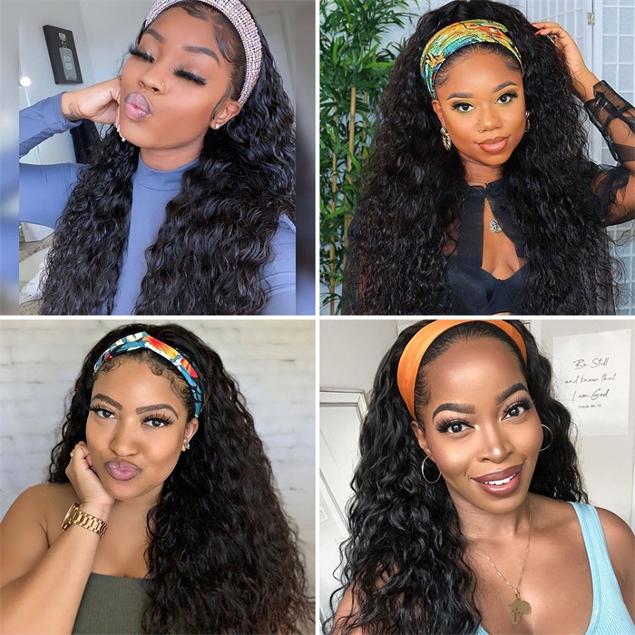 affordable headband water wave pre plucked human hair wigs 3
