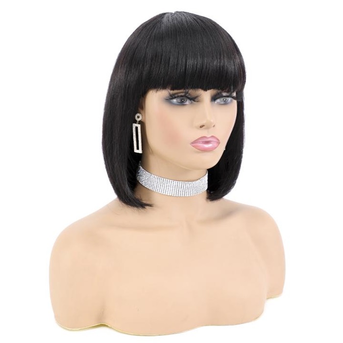 affordable short straight body non lace wigs with bangs 1