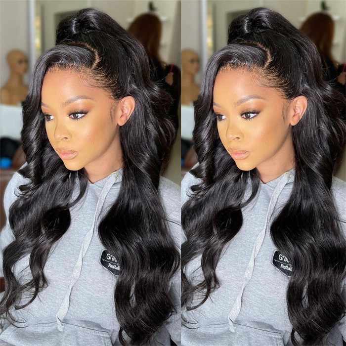 body wave 360 lace frontal wig natural color pre-plucked with baby hair 5