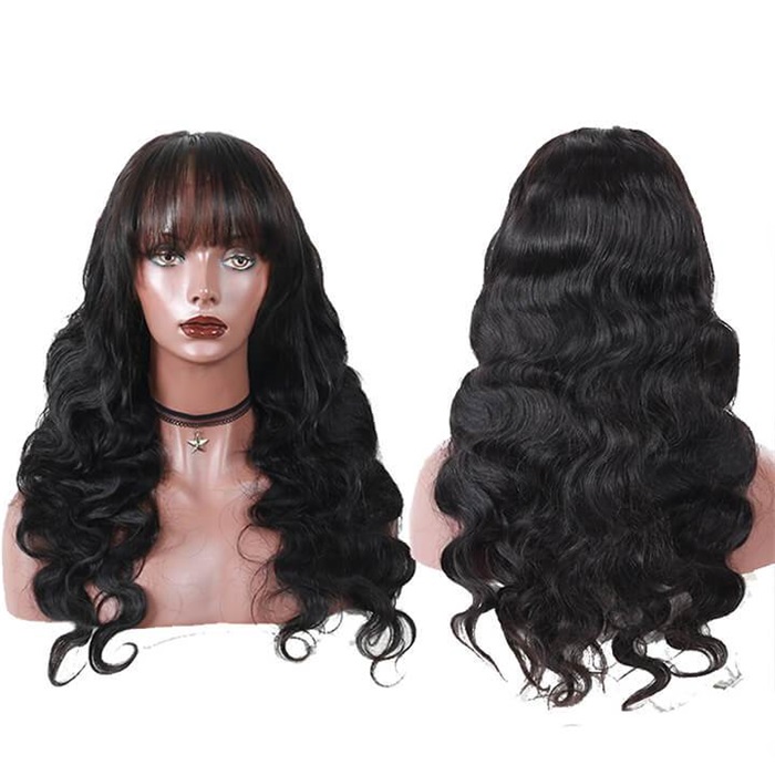 brazilian body wave human hair wigs with bangs remy full machine made human hair wigs for women wigs 1