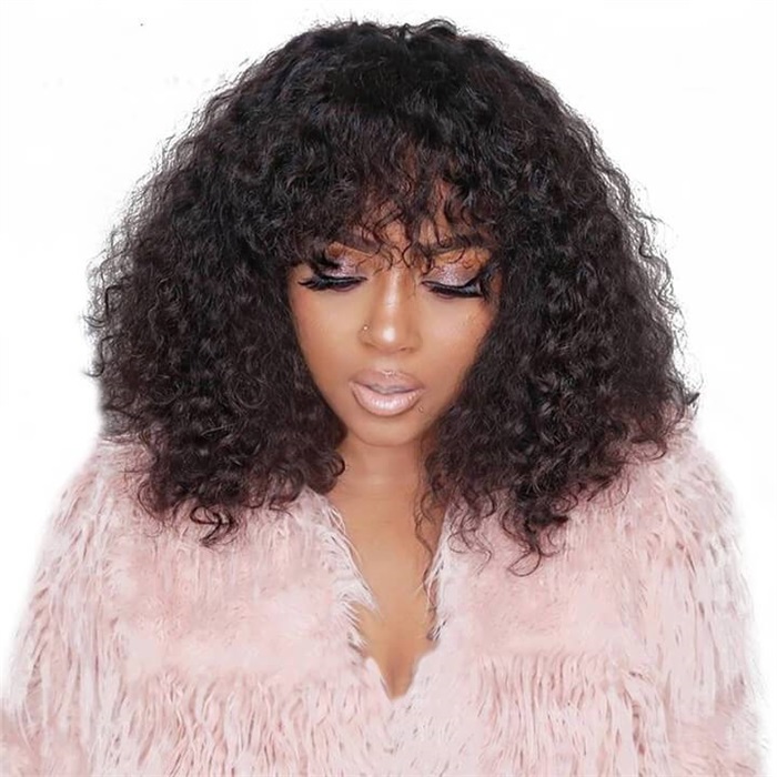 brazilian curly bob non lace human hair wigs with bangs remy made human hair wigs for women wigs 1