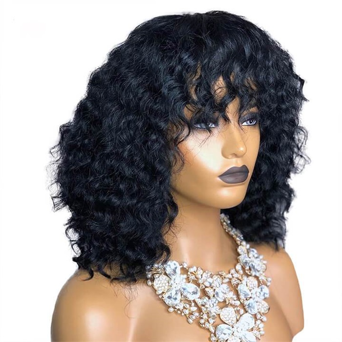 brazilian curly bob non lace human hair wigs with bangs remy made human hair wigs for women wigs 4