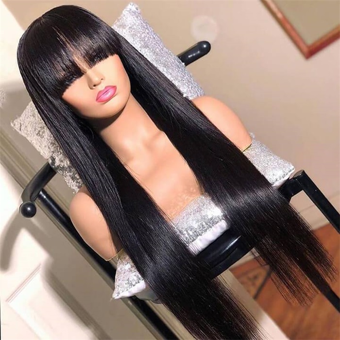 brazilian straight human hair wigs with bangs remy full machine made human hair wigs for women wigs 1