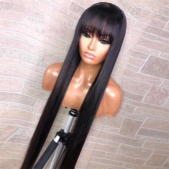 brazilian straight human hair wigs with bangs remy full machine made human hair wigs for women wigs 2