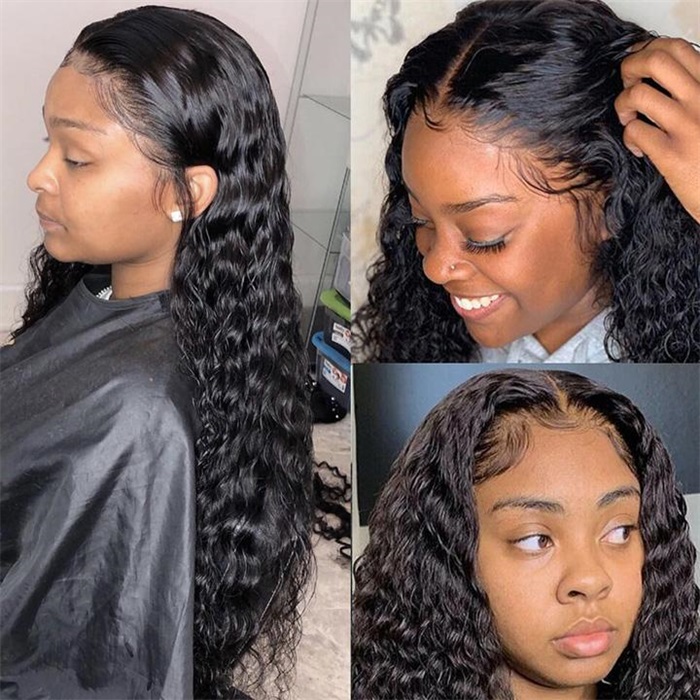 full lace wig deep wave brazilian human hair wigs natural black color 6