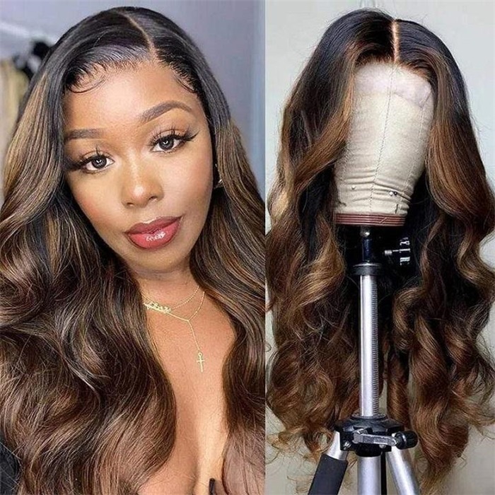 highlight piano color glueless lace frontal human hair wigs body wave 1