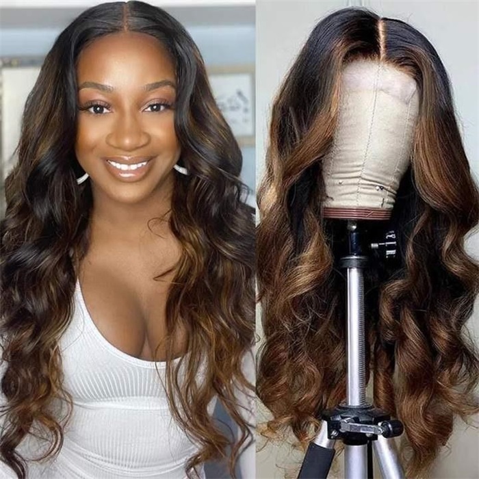 highlight piano color glueless lace frontal human hair wigs body wave 2