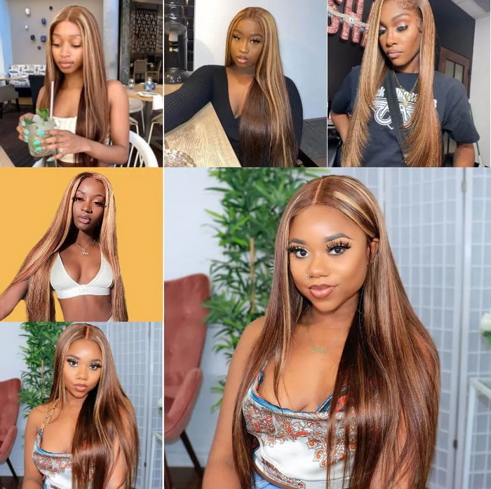 honey blonde highlight 13x4 lace front wigs straight human hair colored wigs a
