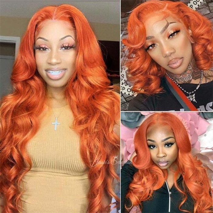 Perruques frontales invisibles en dentelle HD Ginger Orange Color Body Wave Wigs