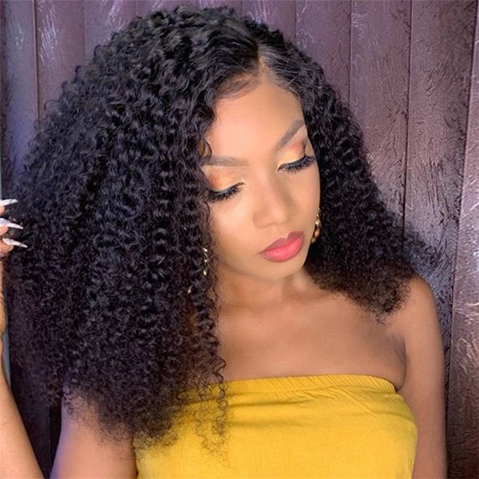 kinky curly lace front human hair wigs pre plucked lace frontal wigs 5