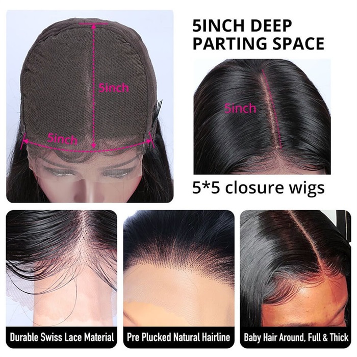 lsy beauty 5*5 lace wigs body wave hd closure wigs high density hd lace wigs 2