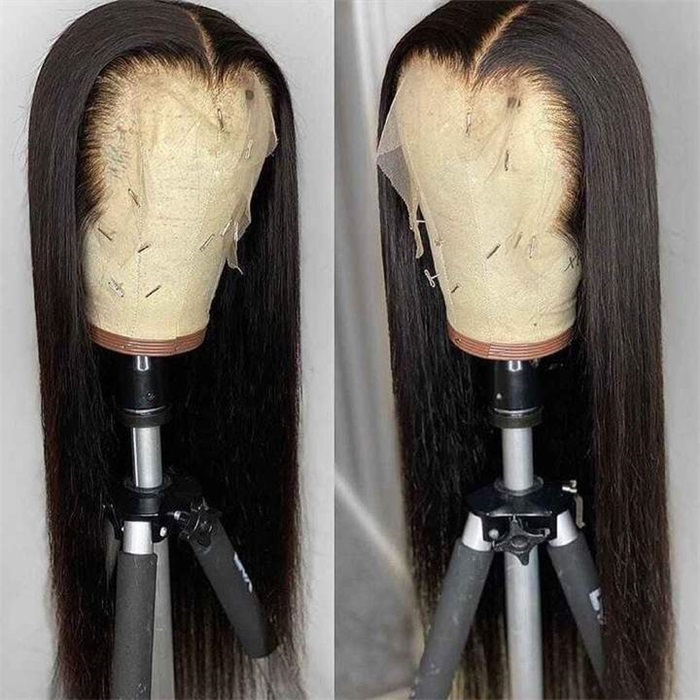 natural hairline hd transparent lace front wigs straight human hair wigs 1b 1
