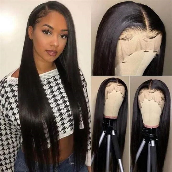 natural hairline 13x4 hd transparent lace front wigs straight human hair wigs 1b 1