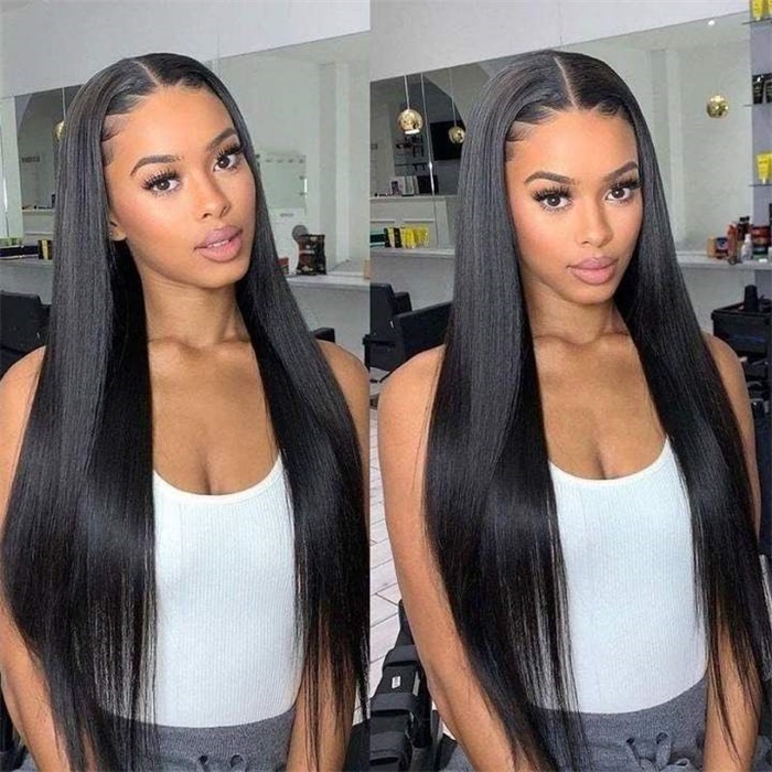natural hairline 13x4 hd transparent lace front wigs straight human hair wigs 1b 5