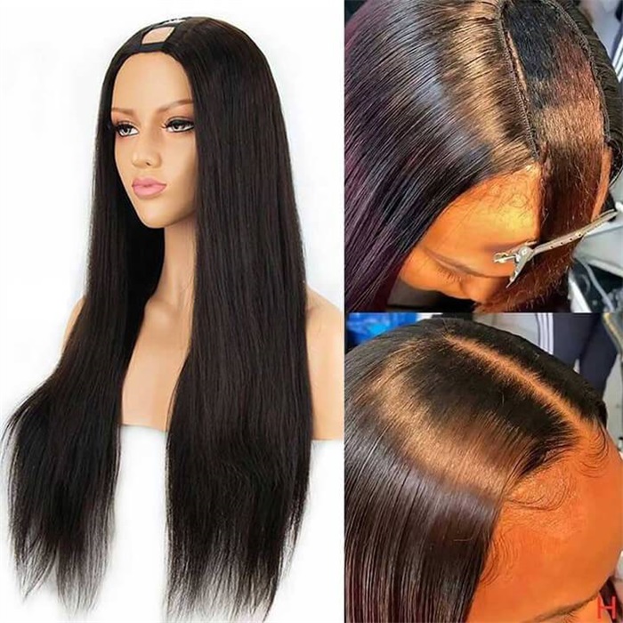 u part straight human hair wig easy to install 5
