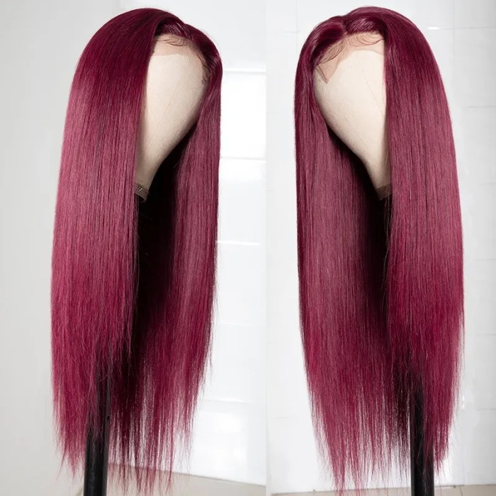 wholesale 99j burgundy 4x4 lace closure wigs straight 2