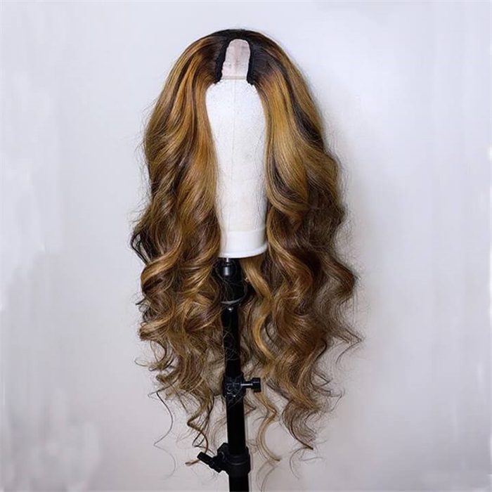 wholesale affordable hihglight 100% human hair wigs u part wigs body wave 2